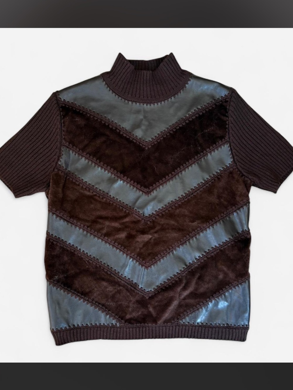 Vintage Brown Faux Fur / Leather Sweater Top <3